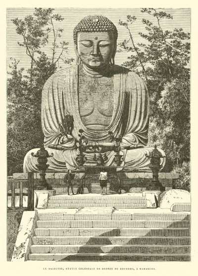 Daibutsu, kolosální bronzová socha Buddhy v Kamakuře (rytina) od French School