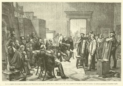 Anglická porota vybírá obrazy pro Světovou výstavu v roce 1878 v Paříži (rytina) od French School