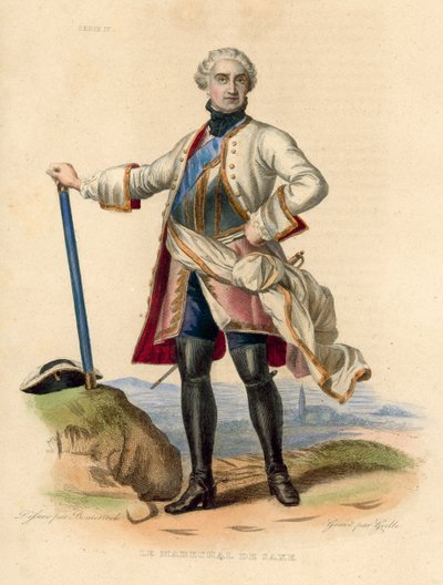 Le Marechal de Saxe (barevná rytina) od French School