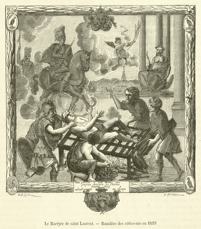 Umučení svatého Vavřince, Banniere des rotisseurs v roce 1699 (rytina) od French School