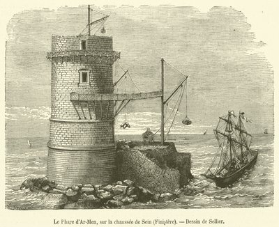 Maják Ar-Men, na Chaussée de Sein, Finistere (rytina) od French School