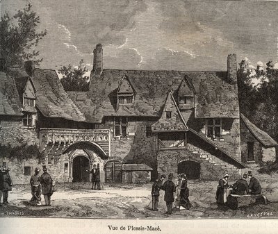 Le Plessis Mace (Le Plessis-Mace) - Maine-et-Loire, region Pays de la Loire - rytina ve „France illustrée: geografie, historie, statistická správa“ od V.-A. Sladově hnědá. 1884 od French School