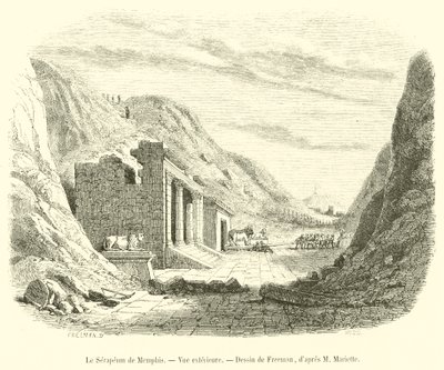 Serapeum of Memphis, vnější pohled (rytina) od French School