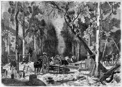 Dřevorubec v Lucemburské zahradě v Paříži v roce 1870 - rytina z roku 1870 od French School