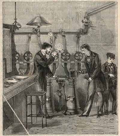 Pneumatická pošta v Paříži - Pneumatická pošta nebo pneumatická pošta v Paříži - Rytina "" Sciences mise à la range de tous - fyzika et chimie populaires"" od Alexise Clerca - Konec 19. století - Soukromá sbírka od French School