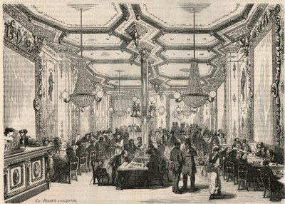 Kavárna Pierron v Paříži v 19. století – rytina v „Tableau-de-Paris“ od Edmonda Texiera 1852 od French School