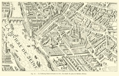 Faubourg Saint-Germain v roce 1615, faksimile plánu Mathieu Meriana od French School