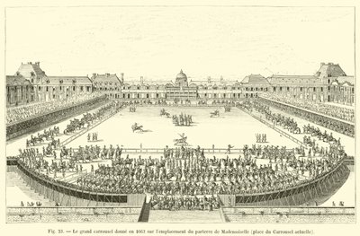 V roce 1662 má velký kolotoč výhled na místo parteru Mademoiselle, dnešní Place du Carrousel od French School