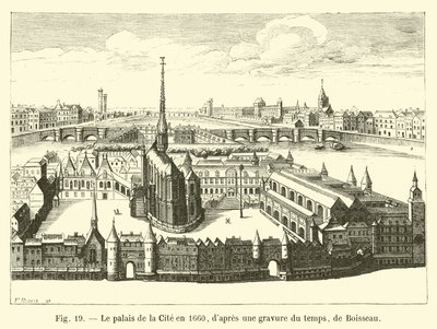 Palác města v roce 1660, z dobové rytiny od Boisseaua od French School