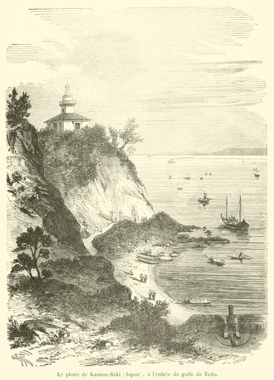 Maják Kannon-Saki (Japonsko), u vchodu do zálivu Yedo (rytina) od French School