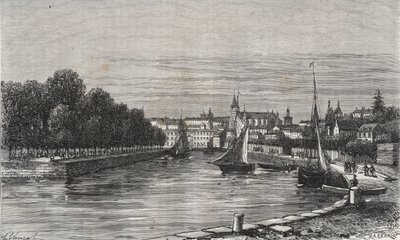 Le port de Vannes (Morbihan, Francie)// Přístav Vannes (Morbihan, Francie) - rytina v „La France illustrée: geographie, histoire, administrationstatistique“ od V.-A. Sladově hnědá. 1884 od French School