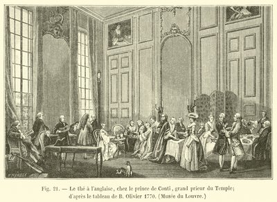 anglický čaj s princem z Conti, velkopřevorem chrámu; podle obrazu B Oliviera 1770, muzeum Louvre od French School