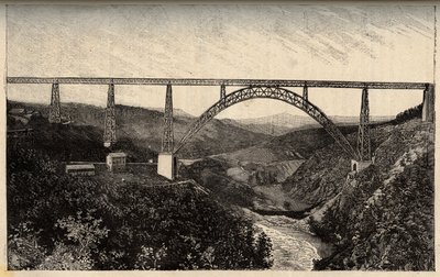 Viadukt Garabit - Cantal - Auvergne-Rhone-Alpes - rytina „“ PATRIE“ - PACUREQUIREQUE POPIS FRANCIE V 6 SVAZTECH LUCIEN HUARD - konec 19. století od French School