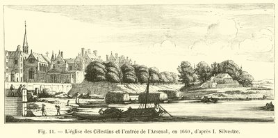 Kostel Celestins a vchod do Arsenalu, v roce 1660, po I Silvestre od French School