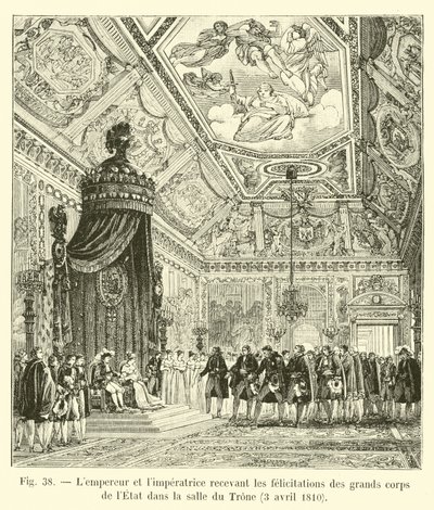 Císař a císařovna přijímající gratulace od Velkého sboru státu v trůnním sále, 3. dubna 1810 od French School