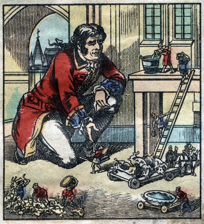 Lemuel Gulliver poradce armády Lilliput. Ilustrace pro „“ Gulliver