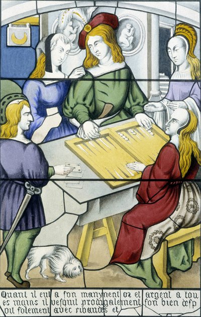 Marnotratný syn: Hra Tic-trac ve středověku v „Dějinách malby na sklo““ od Ferdinanda de Lasteyrie, ed. Paříž 1853 od French School