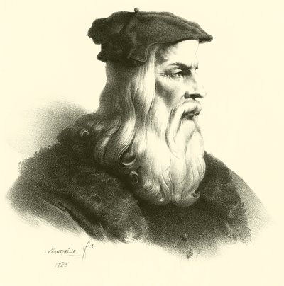 Leonardo Da Vinci, portrét (rytina) od French School