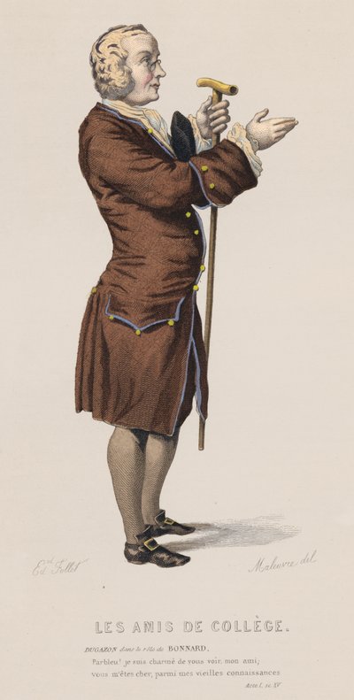 Les Amis De College, Act I, Sc XV (barevná rytina) od French School