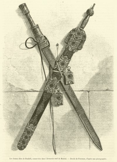 Takzvané Boabdil Arms, zachované v Real Armory v Madridu (rytina) od French School