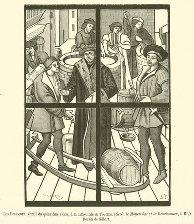 The Brewers, vitráže z 15. století, v katedrále Tournai (rytina) od French School