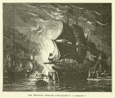 The English Brulots Attacking the Armada (rytina) od French School