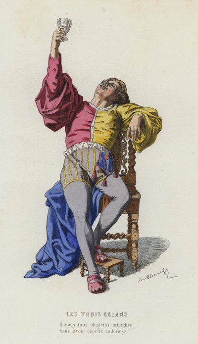 Tři Galané (barevná rytina) od French School