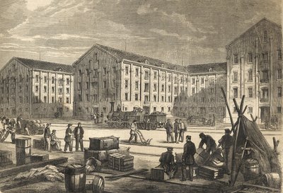 Les docks de Rouen en en 1866 - Rouenské doky v roce 1866 - rytina od French School