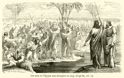 Egyptské vody se mění v krev (rytina) od French School