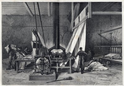 Velké továrny - Dyeing erie Boutarel v Clichy la Garenne - Le mesh des Etoffes - rytina z roku 1869 od French School