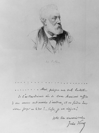 Dopis Julese Verna s portrétem spisovatele (1828-1905). od French School