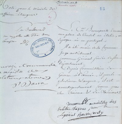 Doporučující dopis podepsaný Napoleonem Bonapartem (1769-1821) pro svého bratra Josepha (1768-1844) prosinec 1795 od French School
