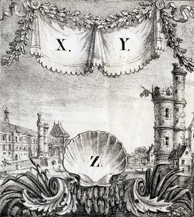 Písmena X, Y a Z: Paříž v roce 1500 - "Alphabet Picturesque des Monumens de Paris" kolem roku 1840 (rytina) od French School