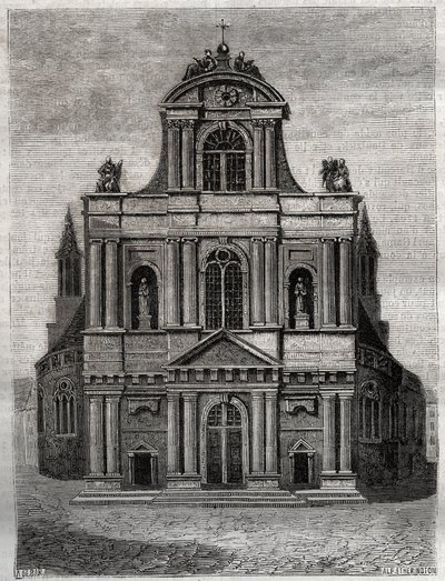 Kostel Saint Gervais Saint Protais (Saint-Gervais-Saint-Protais) (fasáda Klementa II. Metezeaua) Paříž (4. arr) Rytina do „“ Fyzických, civilních a morálních dějin Paříže: od nejstarších historických dob po současnost “ od Jacques Antoine Dulaure od French School