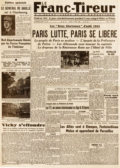 Osvobození Paříže – FRANC TIROUR číslo 38 z 21. srpna 1944 – Pařížské boje, paris ce libere od French School