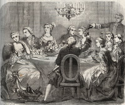 Osvobození: Christian VII (1749-1808), král Dánska a Norska, během libertinské hostiny organizované tanečnicí Marie Madeleine Guimard (1743-1816) ve svém domě Pantin. Rytina z roku 1871 v „Histoire Des Cocus Celebres““ od Henryho de Kocka (1819-18 od French School