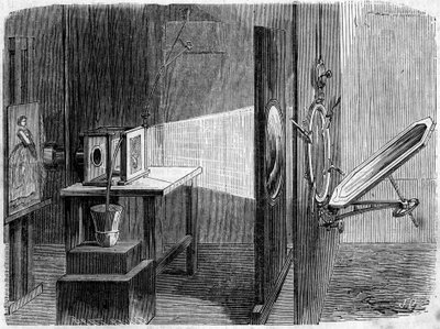 Světelné dveře platí pro fotografii vynalezené Edouardem Delessertem (1828-1898). Zrcadlo odráží sluneční paprsky a vrací je do čočky, která je spojuje do paprsku, aby se sblížily na klišé, jehož obraz, reprodukovaný Daguerrovou kamerou, je pevný. od French School