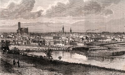 Limoges - Haute-Vienne - rytina v „La France illustree: geografie, historie, statistická správa“ od V.A. Sladově hnědá. 1884 od French School
