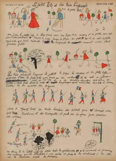 Malý Toto a tři lupiči (barevná rytina) od French School