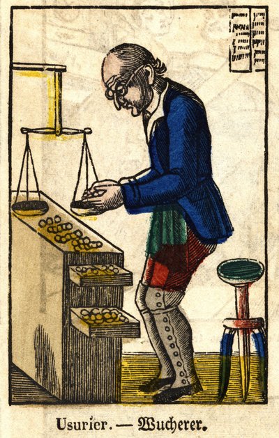 Půjčka ostřejší; Série o živnostech, obraz Epinal z 19. století. od French School