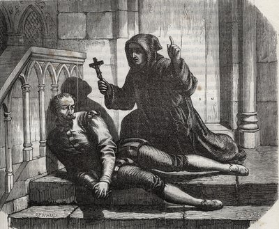 Zamčený v Tower of London vyšel jen proto, aby vylezl na lešení: kancléř Thomas More (1478–1535) ve vězení, protože odmítl udělit královskou pečeť sňatku krále Jindřicha VIII. (1491–1547) s Annou de Boleyn (Anna nebo Ann Bolin a Anne Bull od French School