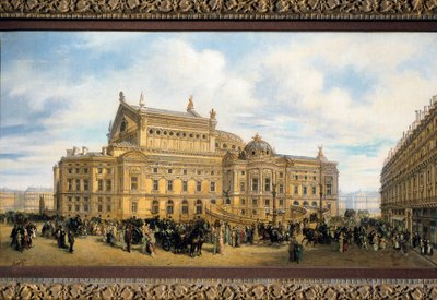 Pařížská opera postavená Charlesem Garnierem, pohled z Rue Auber (olej na plátně) od French School