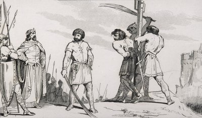 Lord Bodillon je bičován poté, co si stěžoval na zvýšení daní Childerica II. (653-73), z „Histoire de France“ od Colarta, vydaného kolem roku 1840 od French School