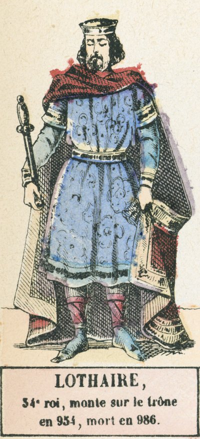 Lothair, 34. král, nastoupil na trůn v roce 954, zemřel v roce 986 (barevná rytina) od French School