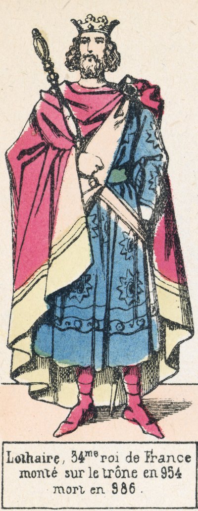 Lothair, 34. král Francie, nastoupil na trůn v roce 954, zemřel v roce 986 (barevná rytina) od French School