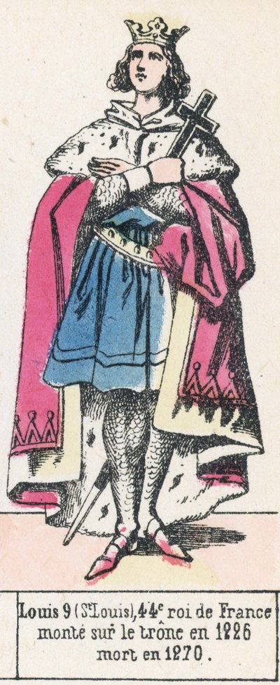 Louis 9 (St Louis), 44. král Francie, nastoupil na trůn v roce 1226, zemřel v roce 1270 (barevná rytina) od French School