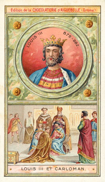 Louis III a jeho mladší bratr Carloman II, společný král Francie, 9. století (chromolitho) od French School