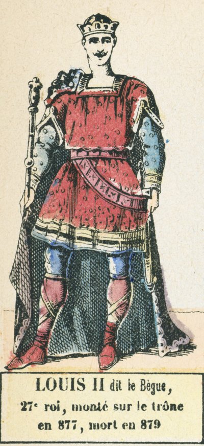 Ludvík II. dit le Begue, 27. král, nastoupil na trůn v roce 877, zemřel v roce 879 (barevná rytina) od French School