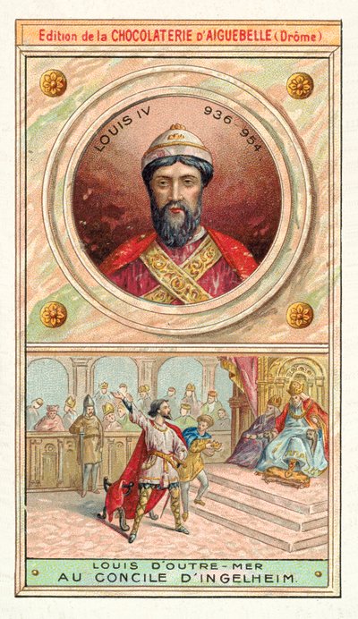 Ludvík IV. Francie na koncilu v Ingelheimu, 948 (chromolitho) od French School