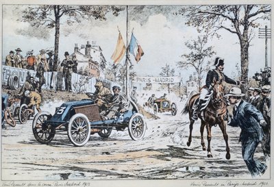 Louis Renault jedoucí v závodě Paříž – Madrid v roce 1903, kolem roku 1903 od French School